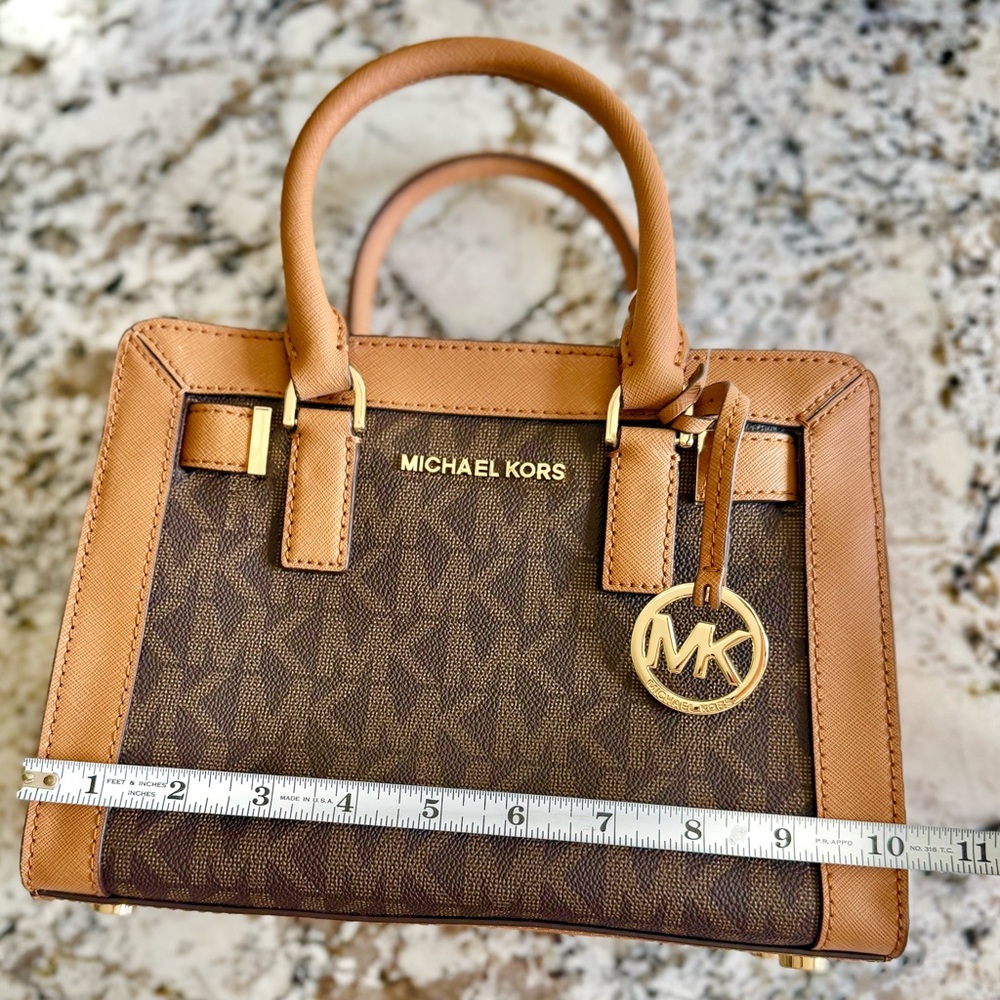 Michael Kors Signature Brown and Tan Dillon Small Satchel - Picture 13 of 14